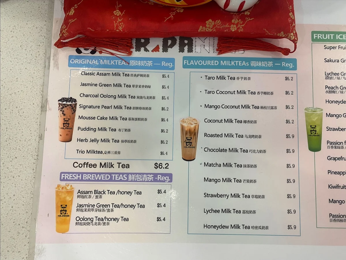 Menu, Mr.Panda tea Carlton