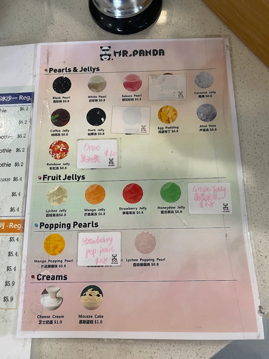 Menu, Mr.Panda tea Carlton