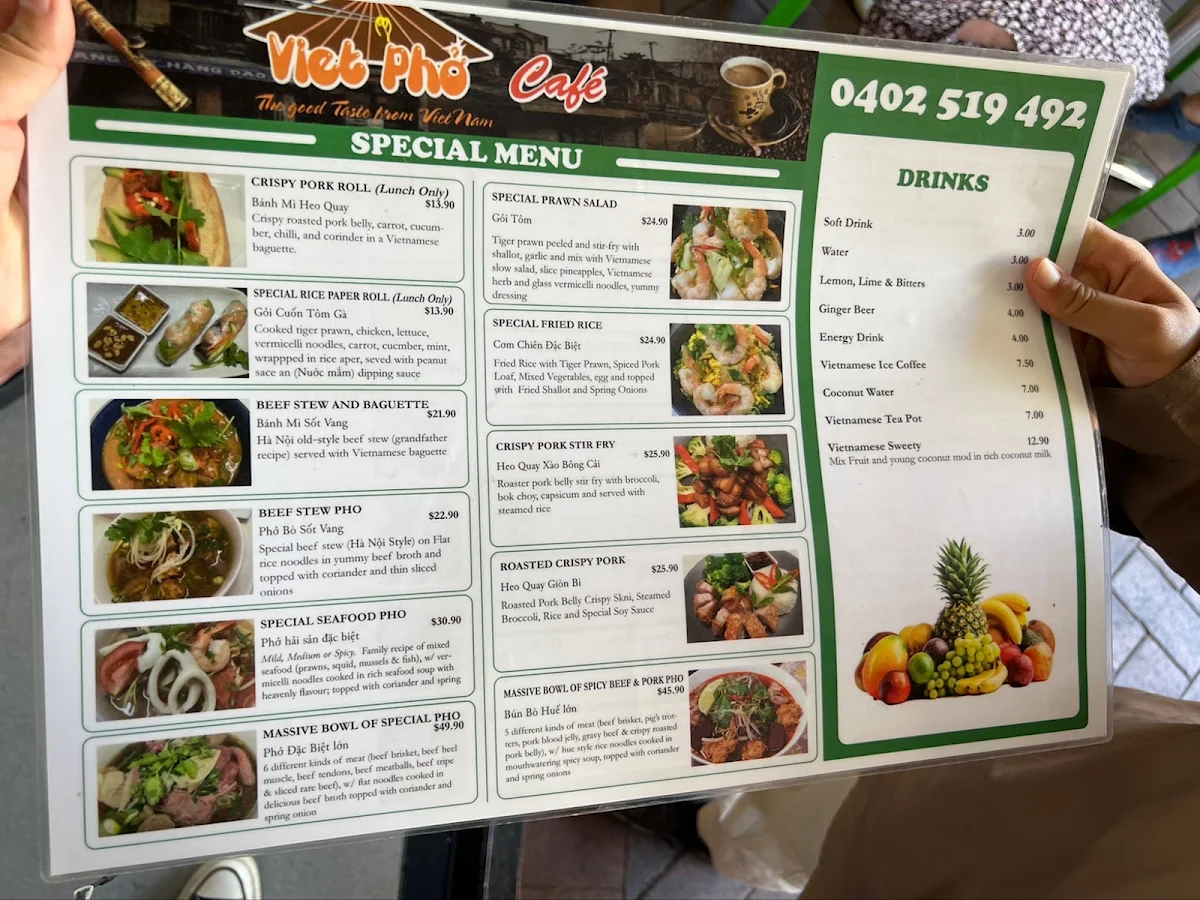 Menu, Viet Pho Cafe