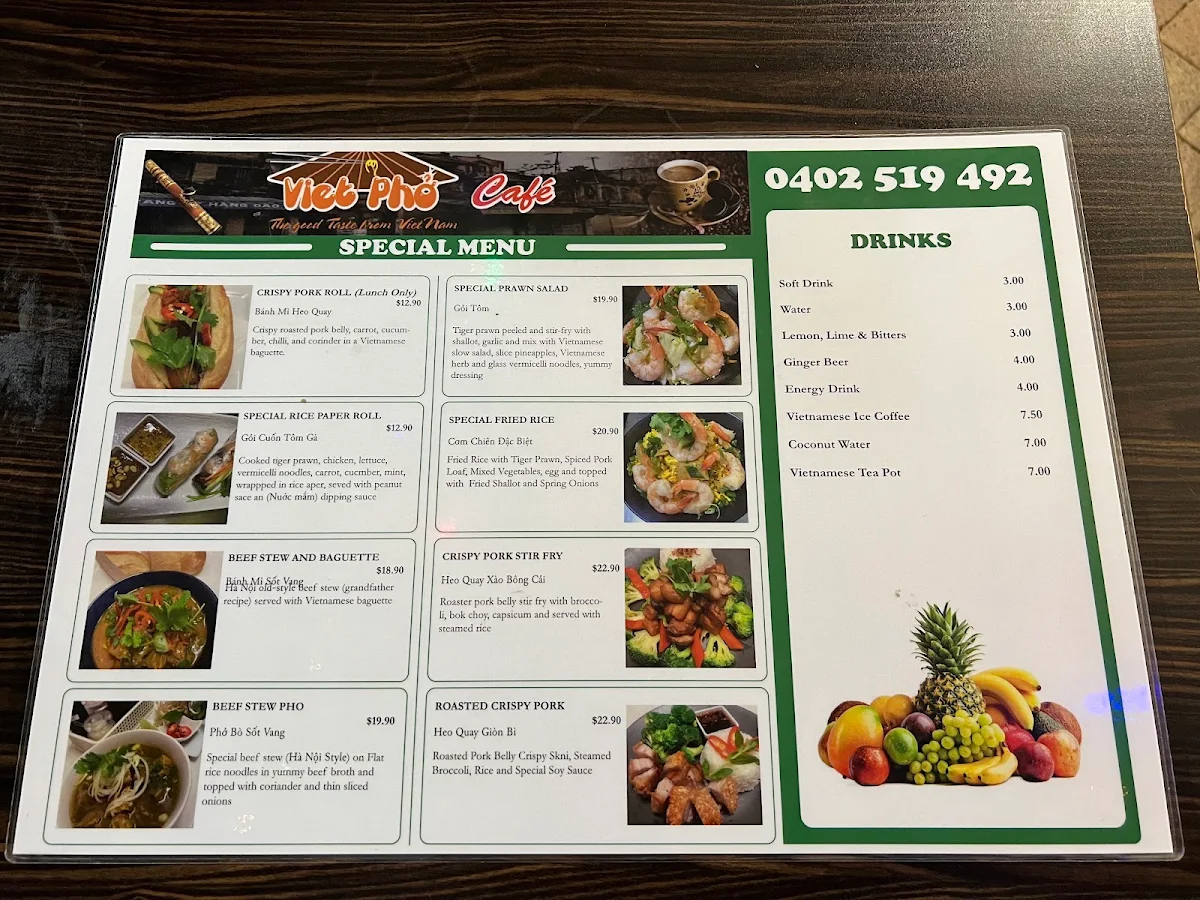 Menu, Viet Pho Cafe