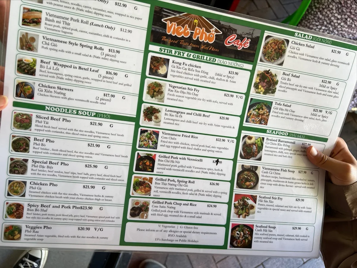 Menu, Viet Pho Cafe