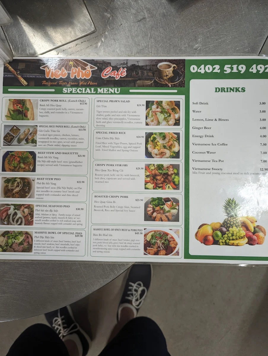 Menu, Viet Pho Cafe