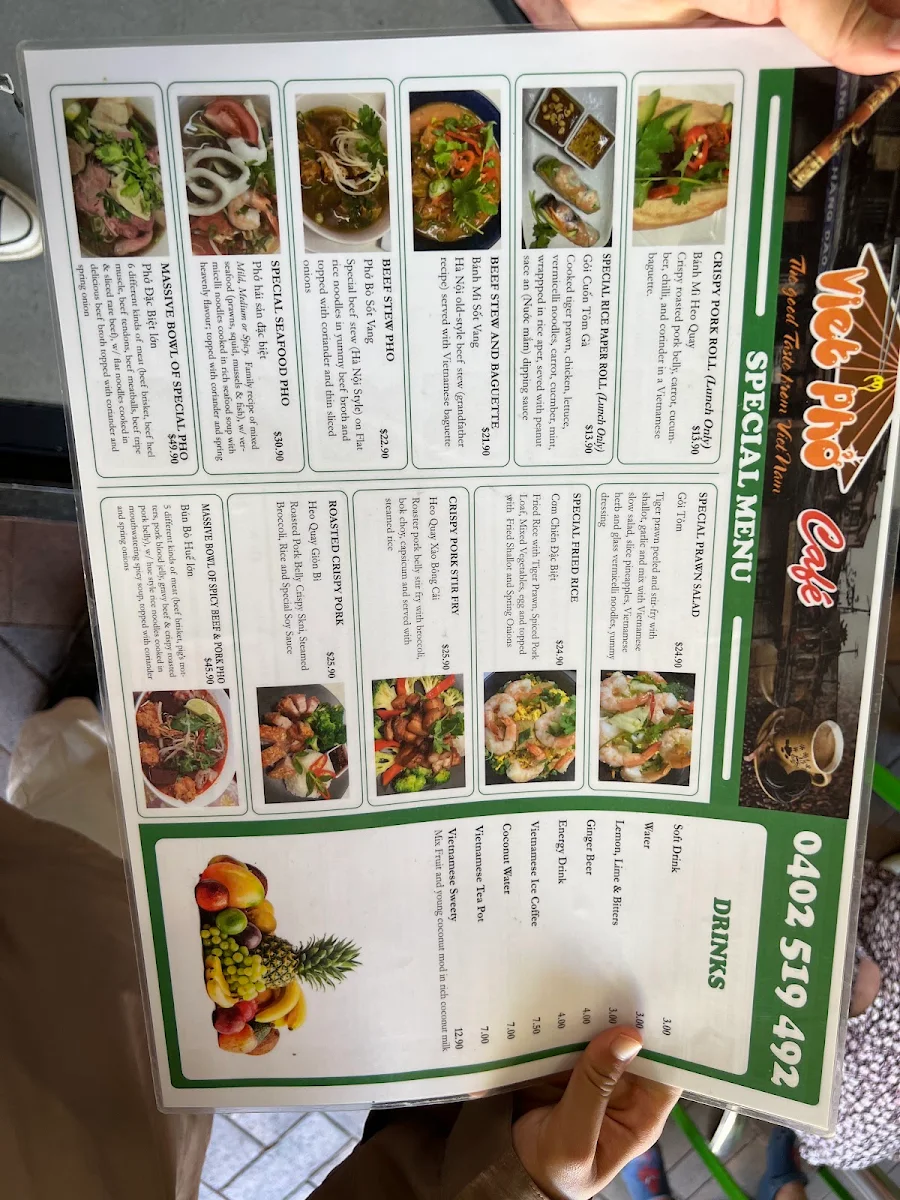 Menu, Viet Pho Cafe