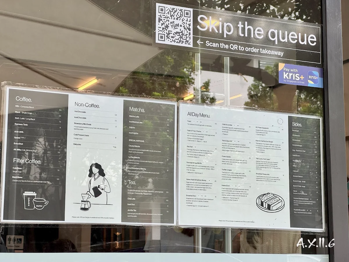 Menu, Haven Coffee - Rosebery
