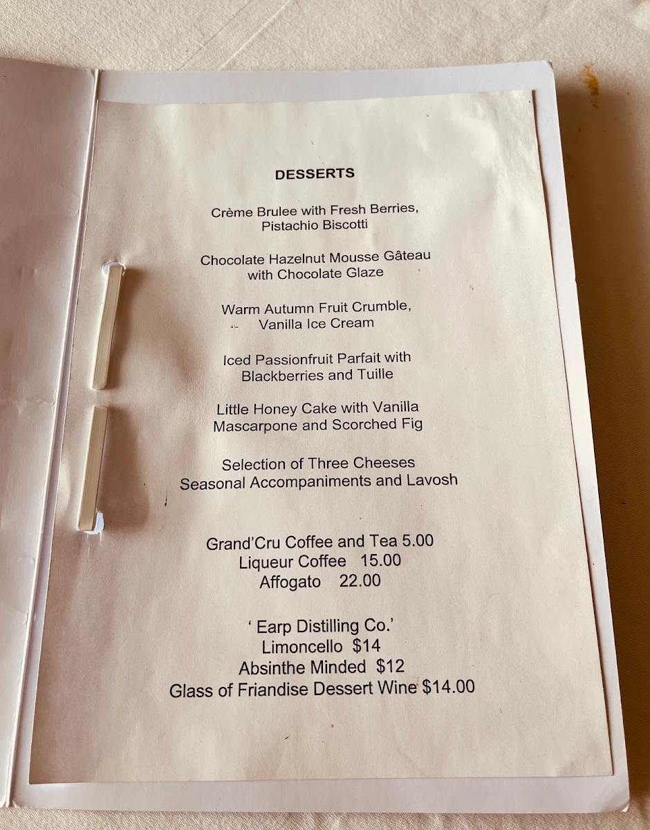 Menu, Bistro Molines