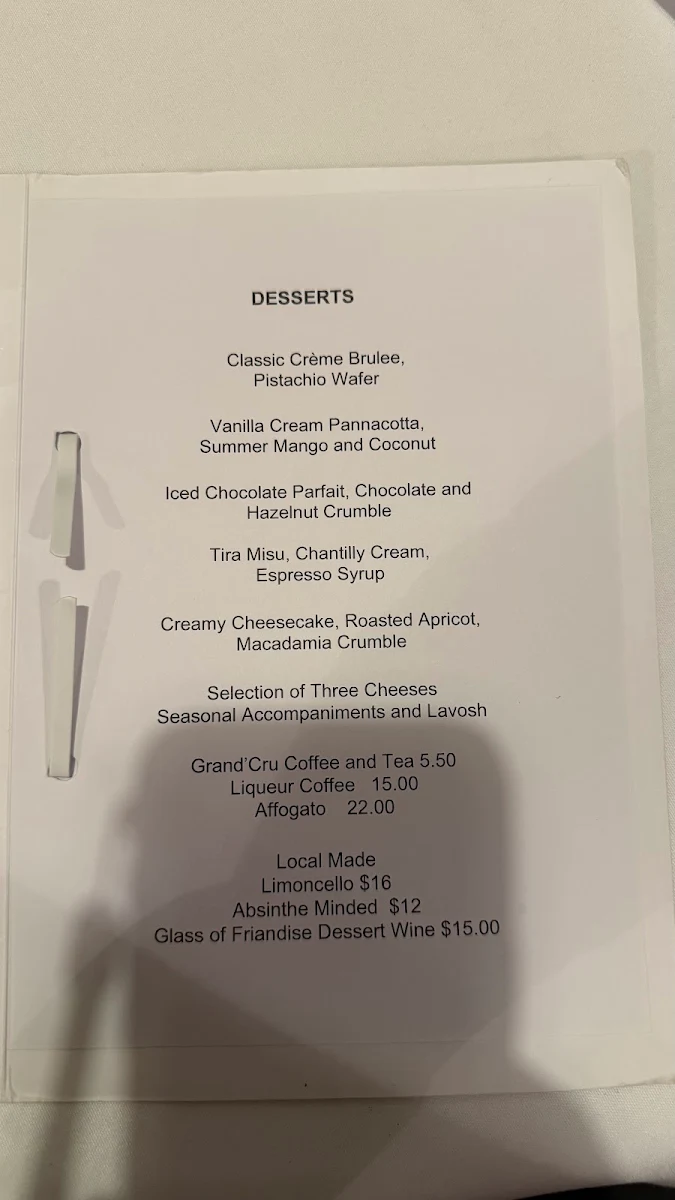 Menu, Bistro Molines