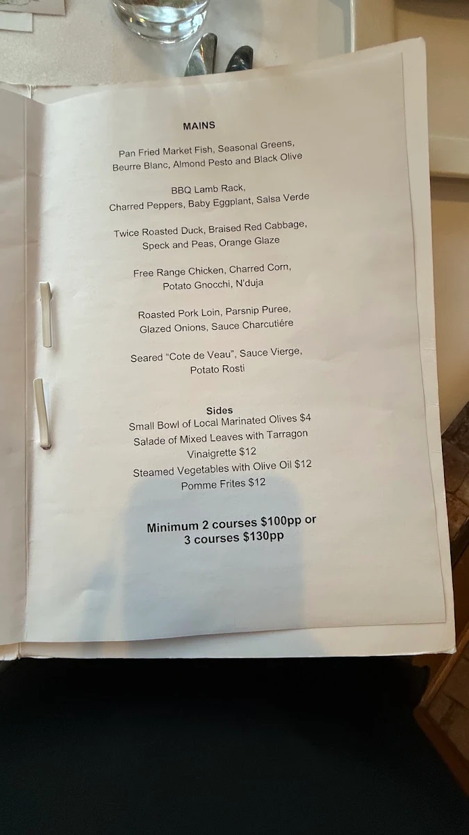 Menu, Bistro Molines
