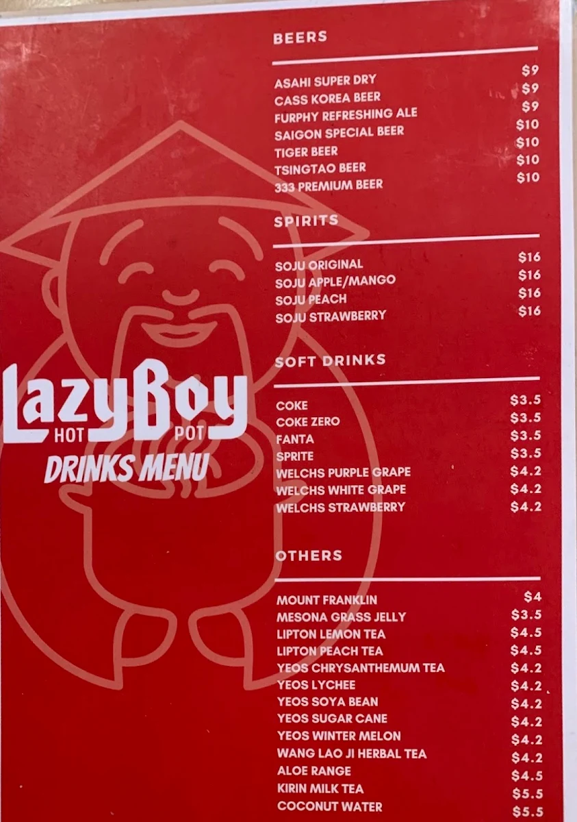 Menu, Lazy Boy Hot Pot