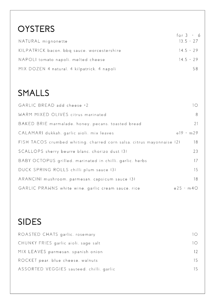 Menu, Yellowfin Seafood Restaurant