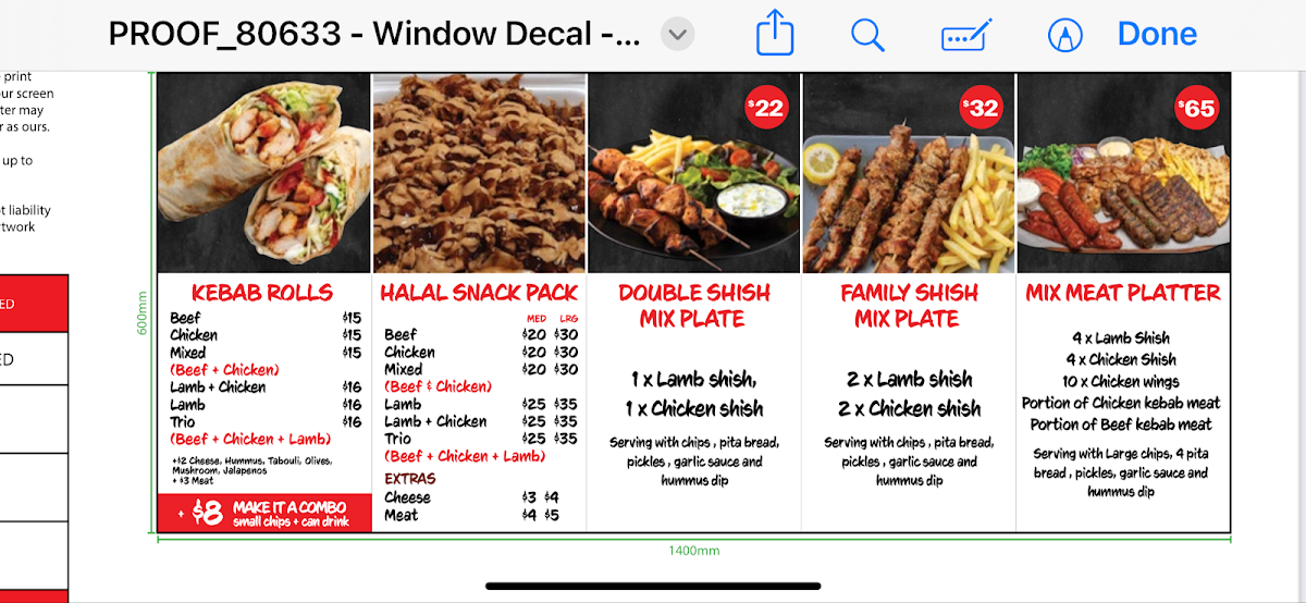 Menu, THE KEBAB CONCORD