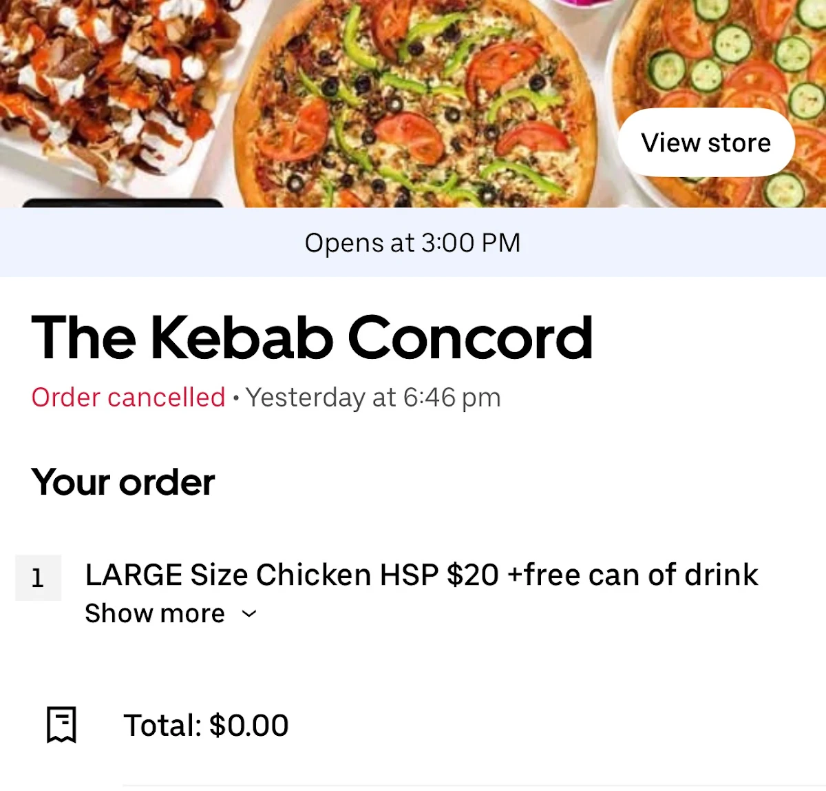 Menu, THE KEBAB CONCORD