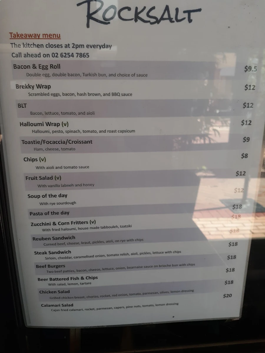 Menu, Rocksalt Restaurant