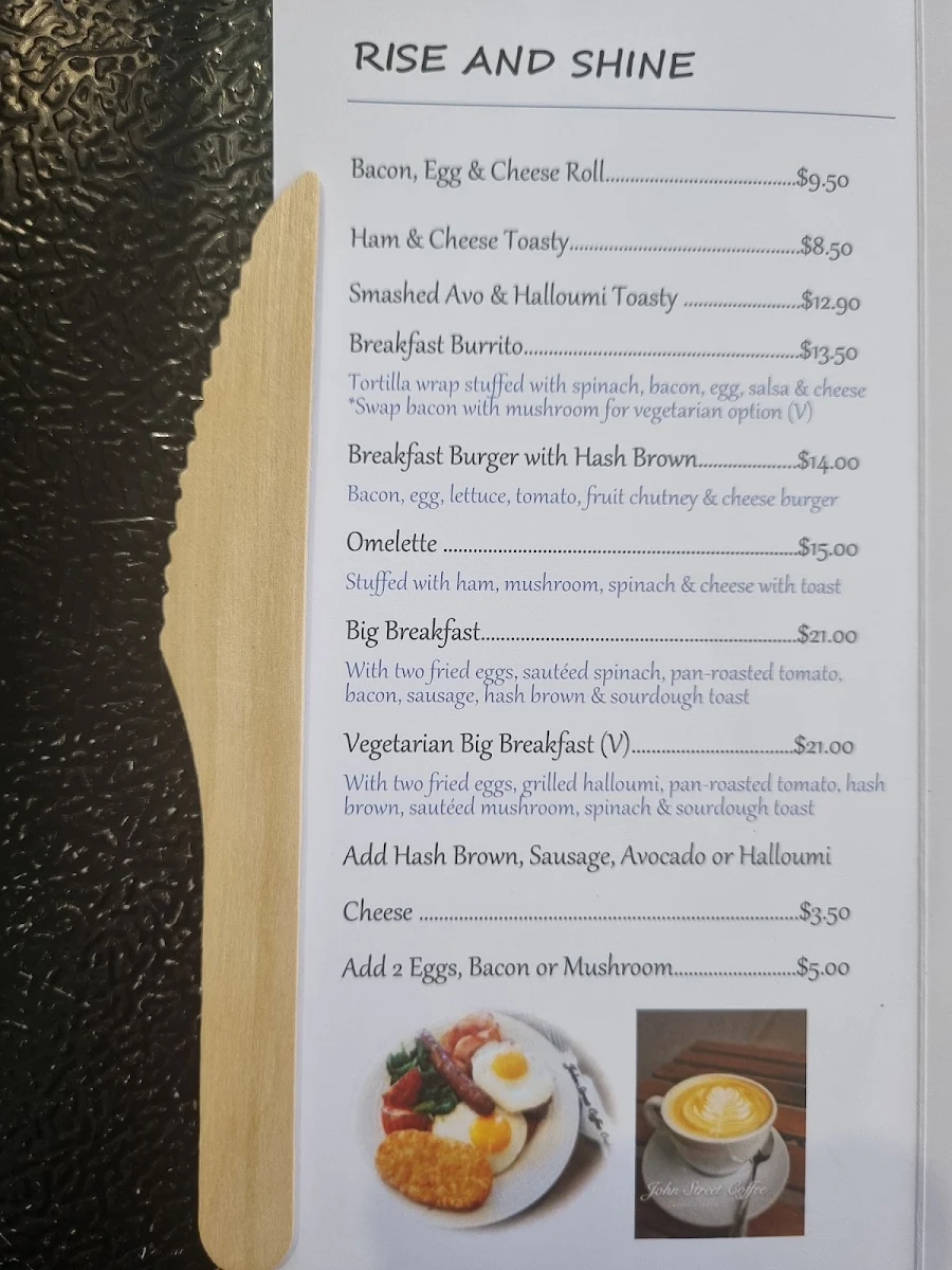 Menu, John Street Coffee