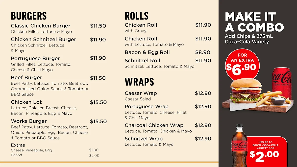 Menu, East Gosford Charcoal Chicken
