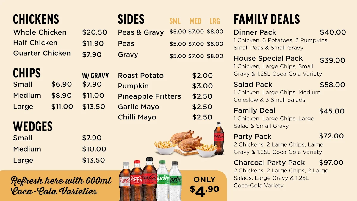 Menu, East Gosford Charcoal Chicken