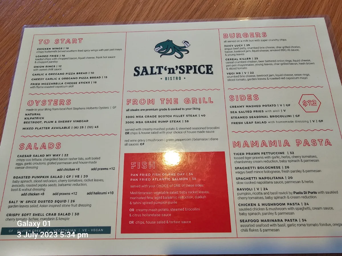 Menu, The Salamander Hotel