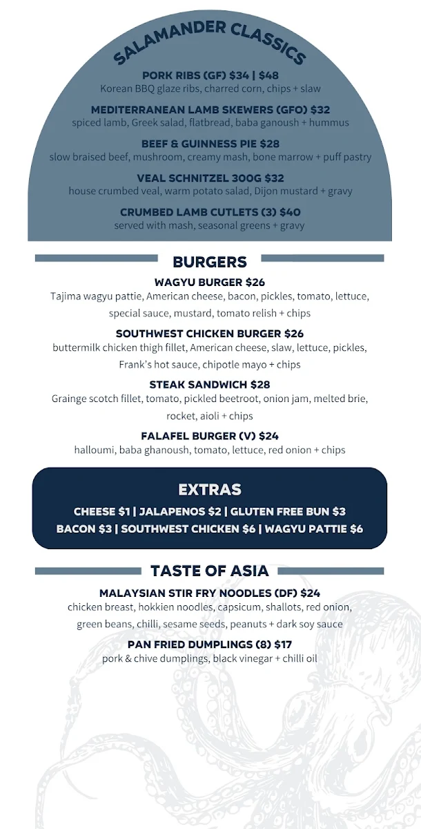 Menu, The Salamander Hotel