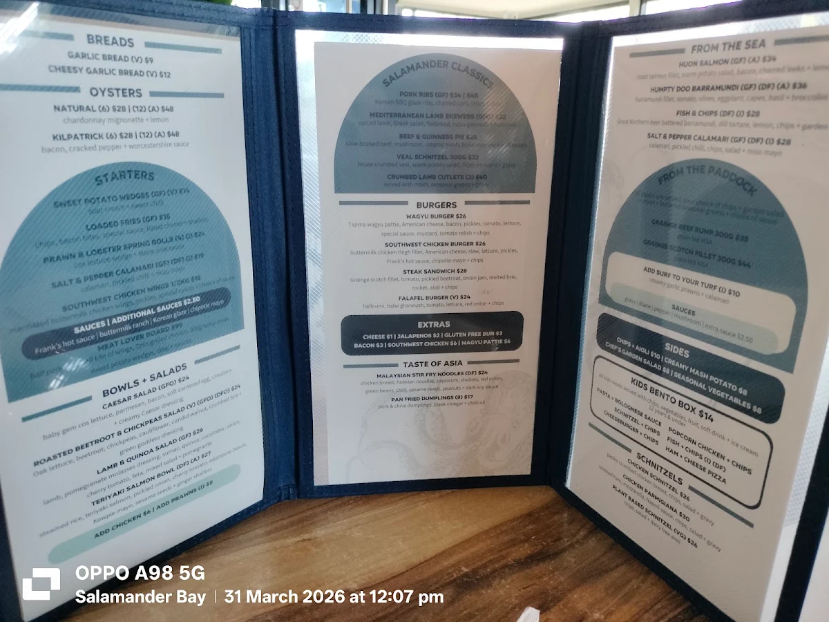 Menu, The Salamander Hotel