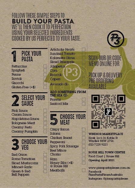 Menu, Pizza Pasta Please