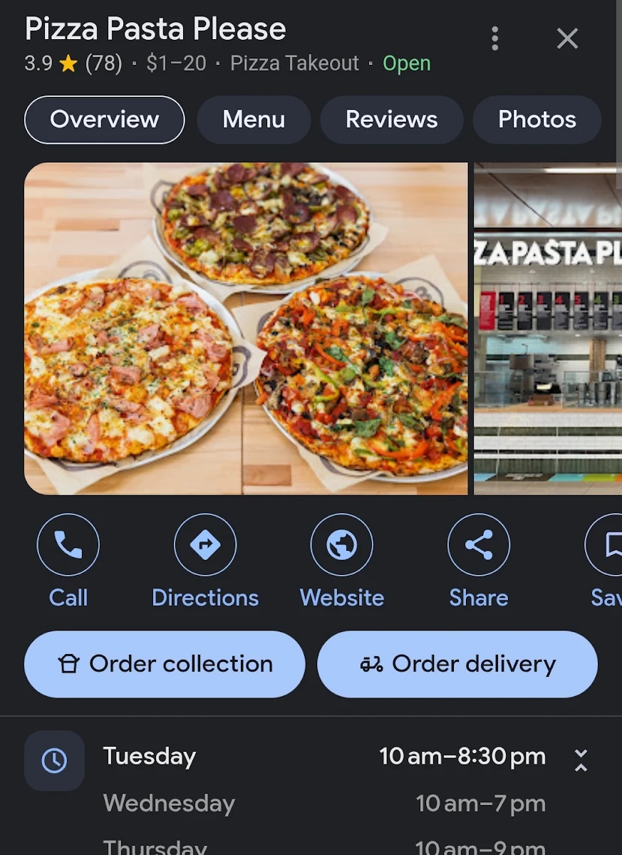 Menu, Pizza Pasta Please