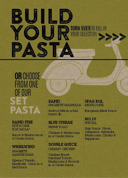 Menu, Pizza Pasta Please