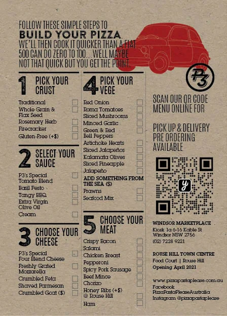 Menu, Pizza Pasta Please