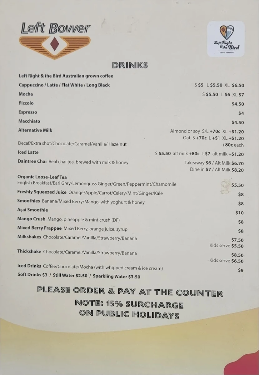 Menu, Left Bower