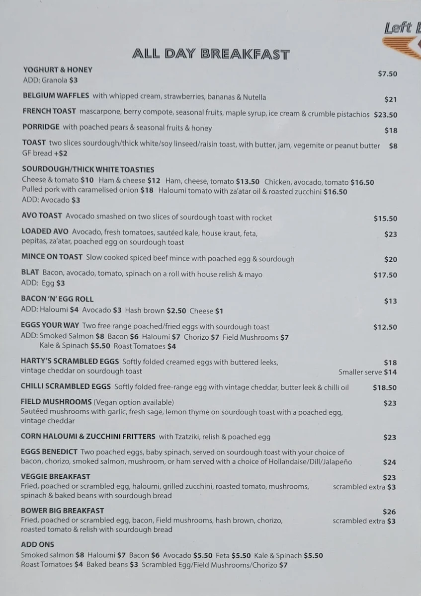 Menu, Left Bower