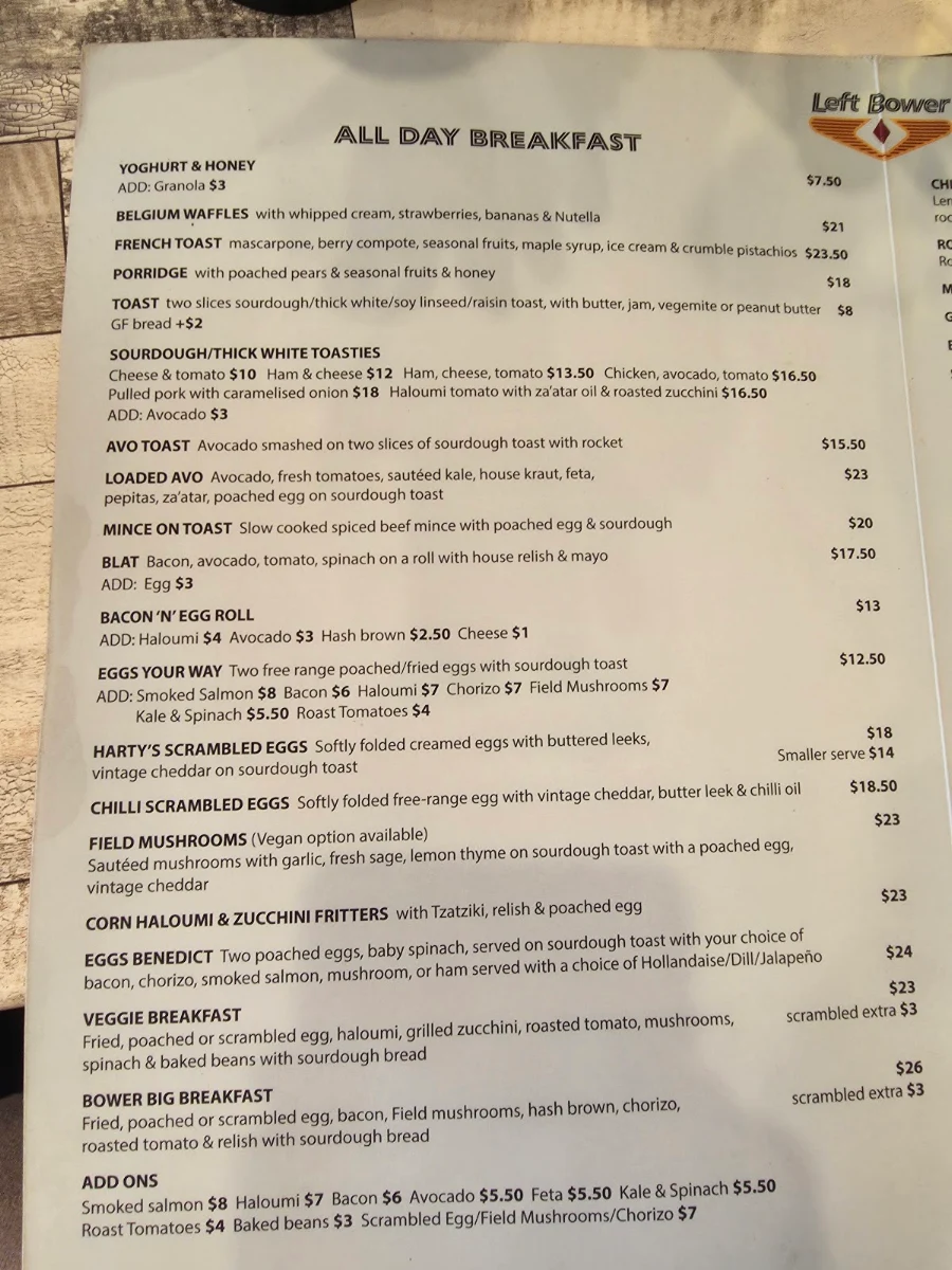 Menu, Left Bower