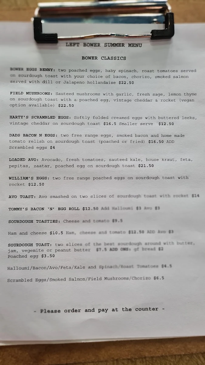 Menu, Left Bower