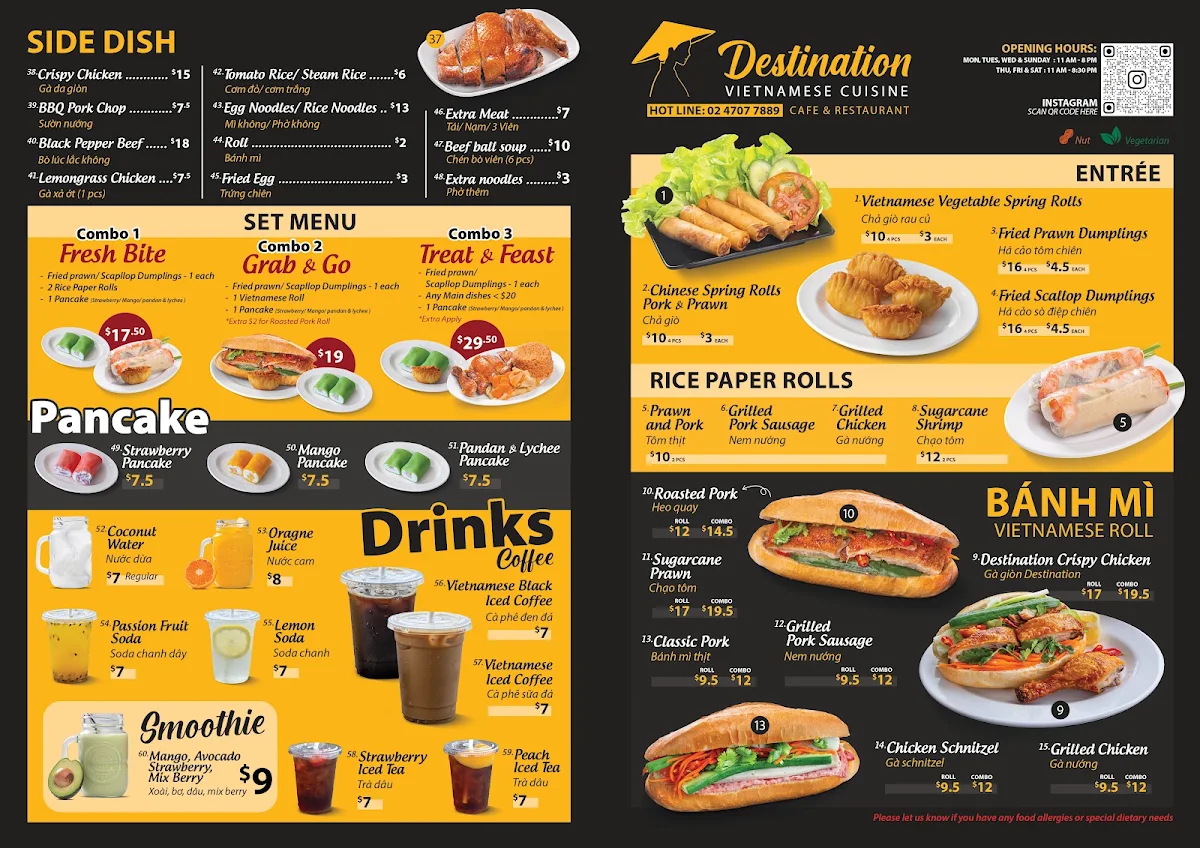 Menu, Destination Vietnamese Cuisine