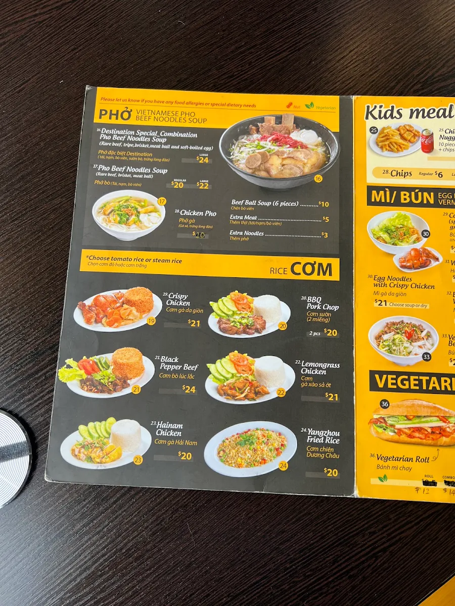 Menu, Destination Vietnamese Cuisine