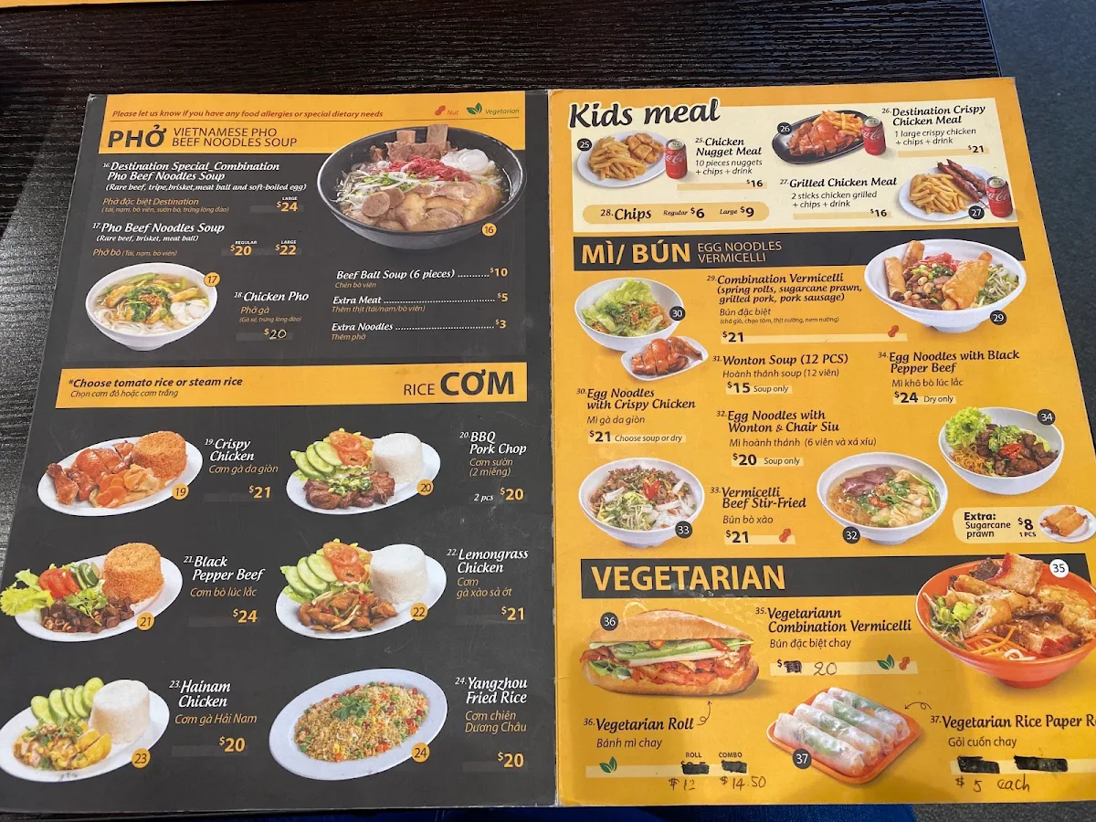 Menu, Destination Vietnamese Cuisine