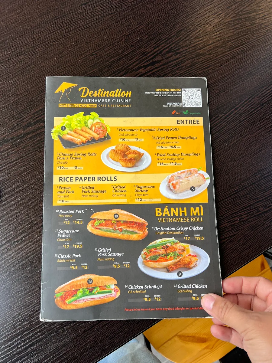 Menu, Destination Vietnamese Cuisine