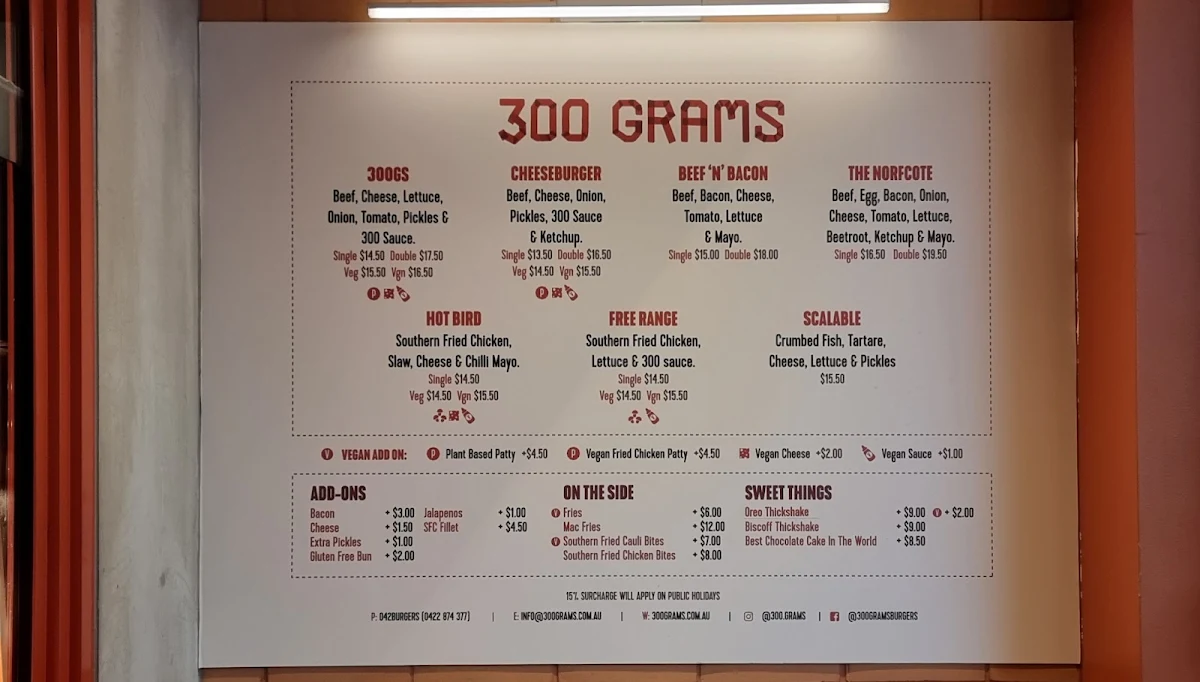 Menu, 300 Grams