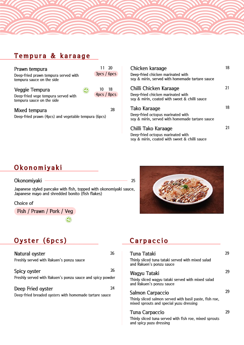 Menu, Rakuen Sushi