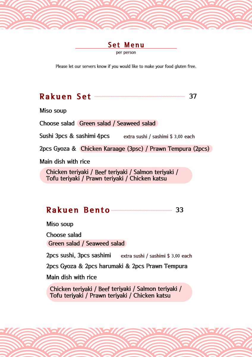 Menu, Rakuen Sushi