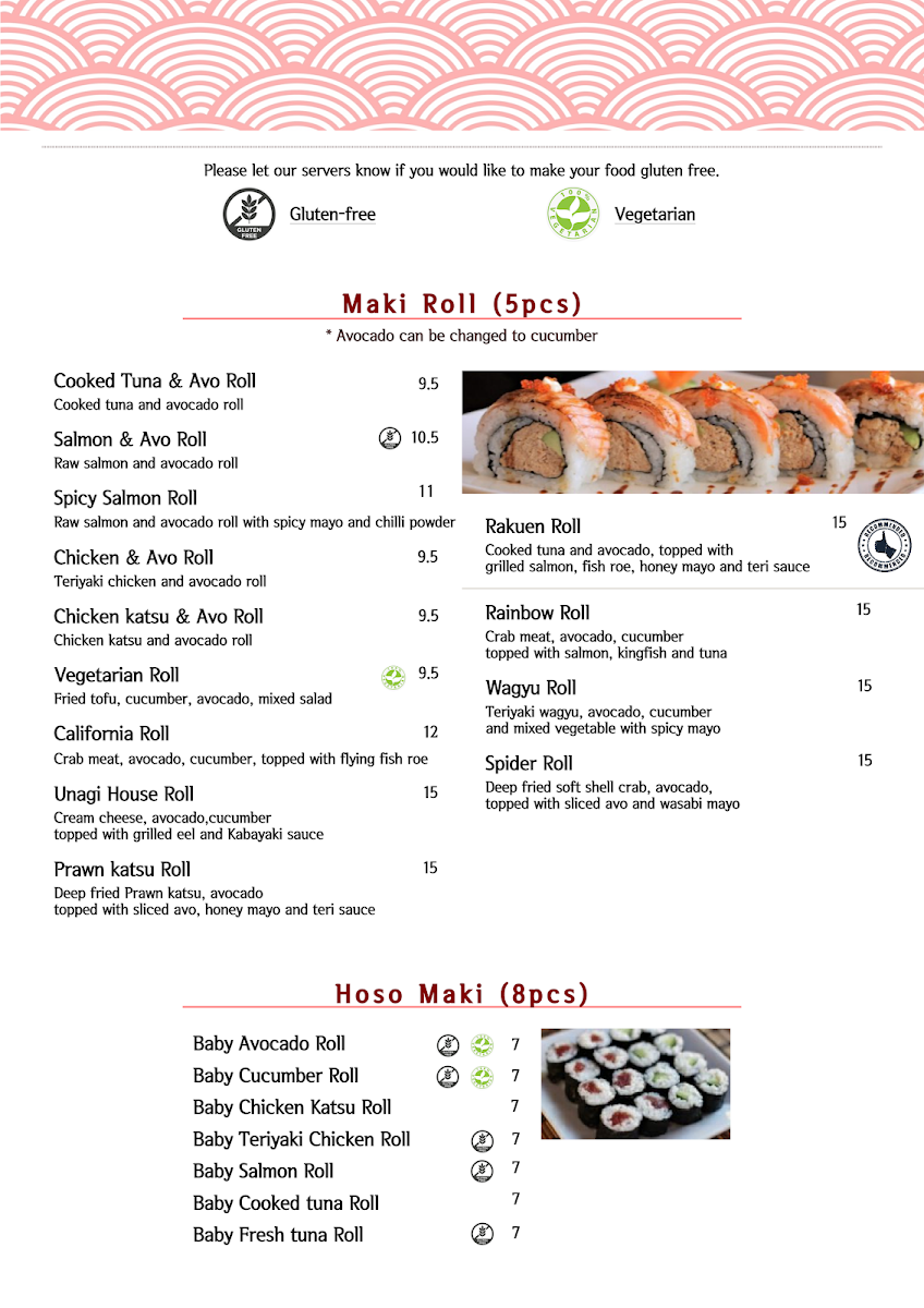 Menu, Rakuen Sushi