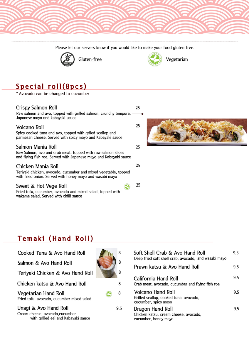 Menu, Rakuen Sushi
