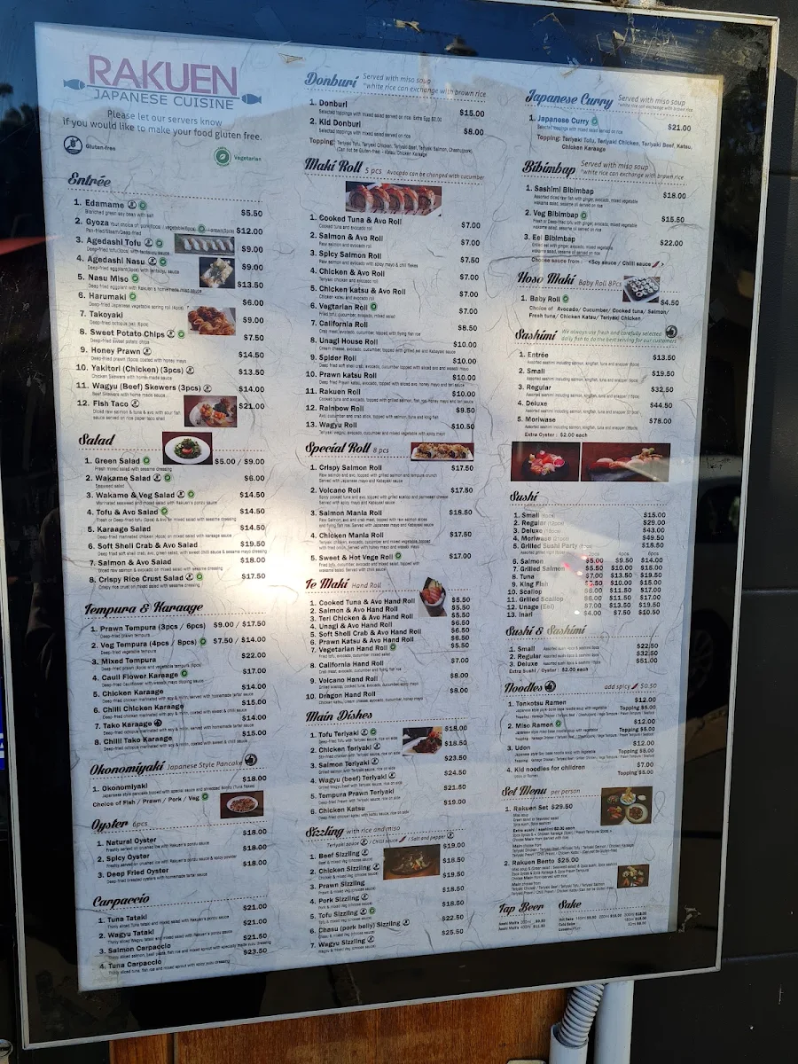 Menu, Rakuen Sushi