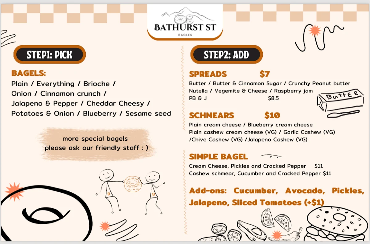 Menu, Bathurst St Bagels