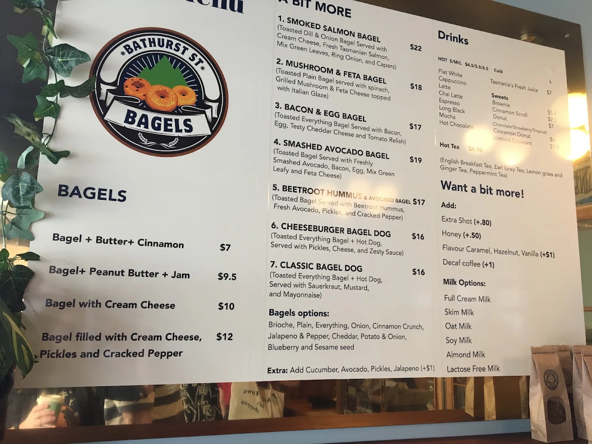 Menu, Bathurst St Bagels