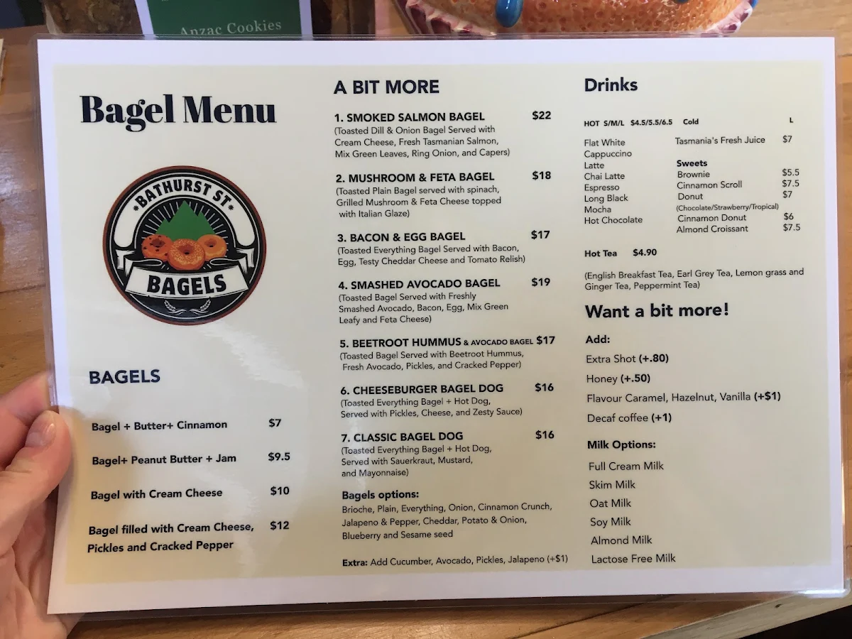 Menu, Bathurst St Bagels