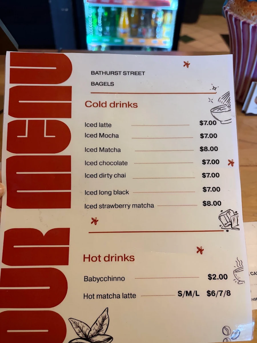 Menu, Bathurst St Bagels