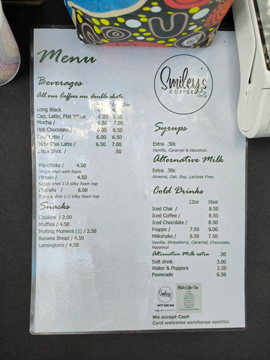 Menu, Smiley's Coffee