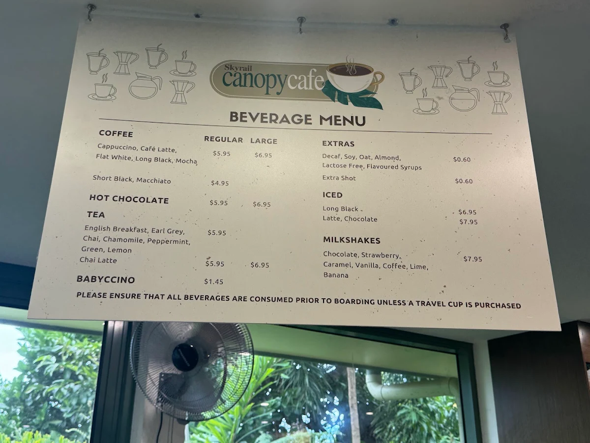 Menu, Skyrail canopy cafe