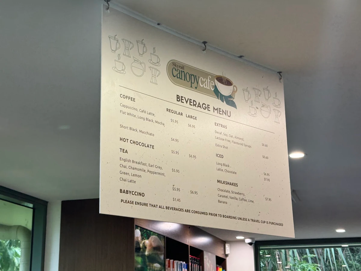 Menu, Skyrail canopy cafe