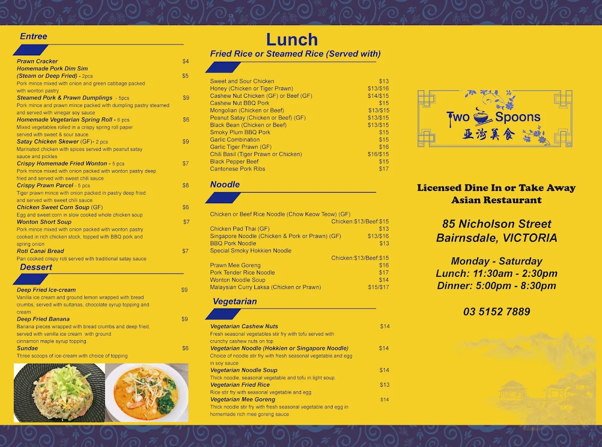 Menu, Two Spoons