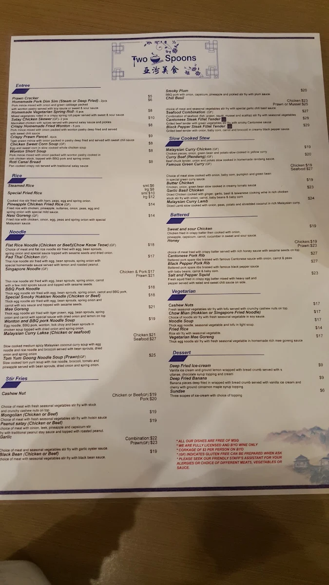 Menu, Two Spoons