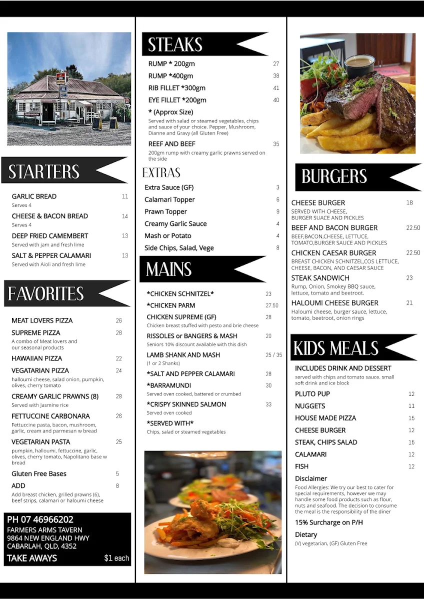 Menu, The Farmers Arms